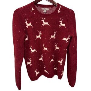 Bass Womens Knit Sweater With Reindeer Pattern Size M Red & White